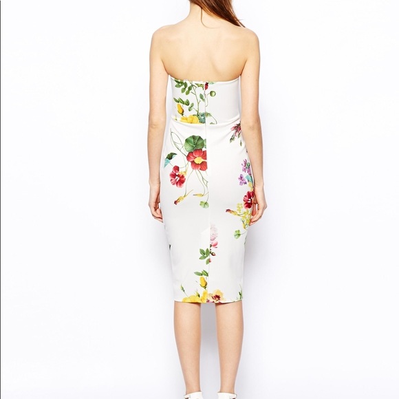 ASOS White Floral Bandeau Dress NWOT - Picture 3 of 4